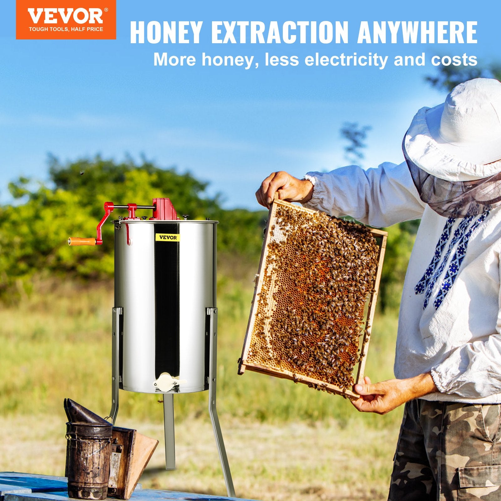 Manual Honey Extractor, 3 Frames Honey Spinner Extractor, Stainless Steel Beekeeping Extraction, Honeycomb V952-SDYMJBXGYC153X6H5V0