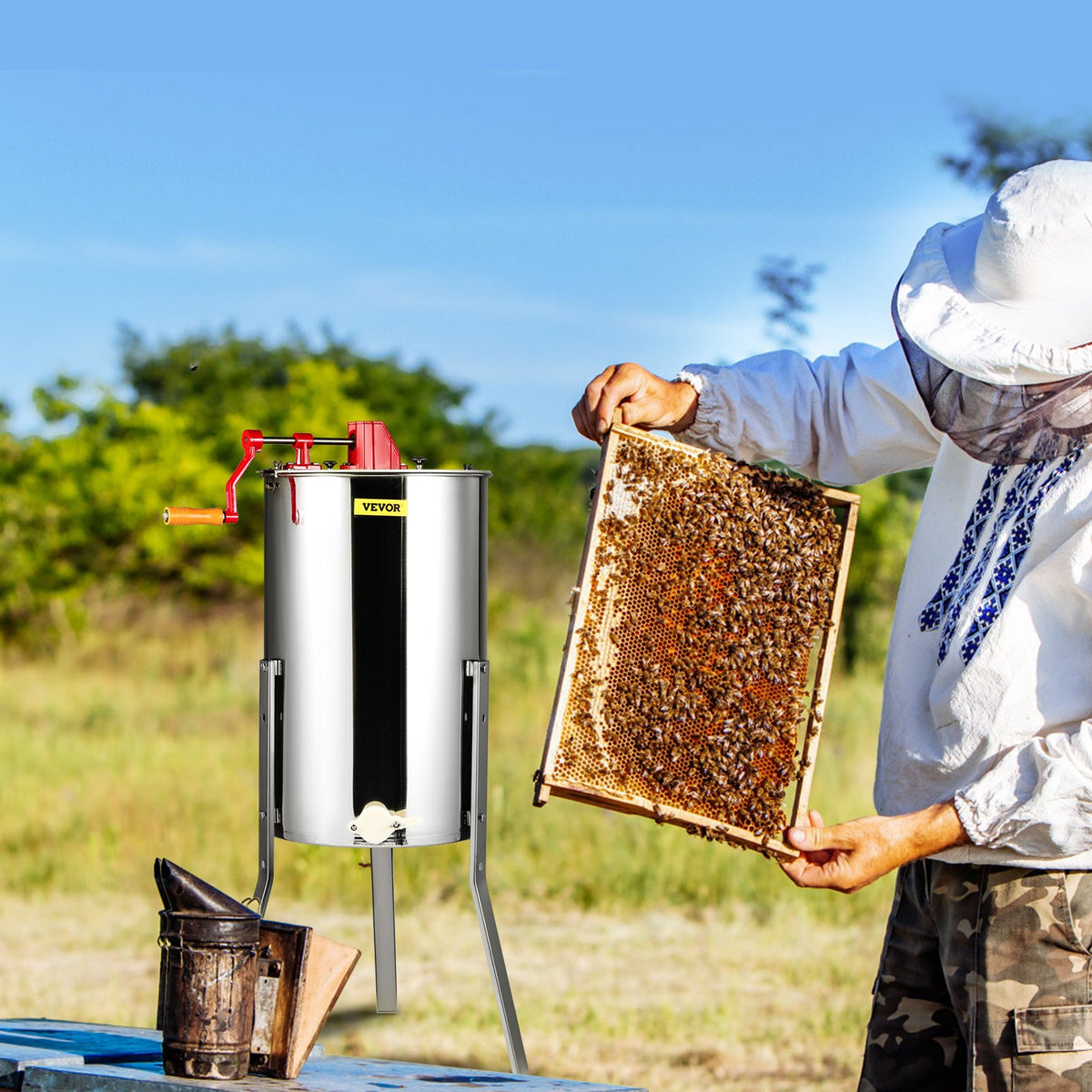 Manual Honey Extractor, 3 Frames Honey Spinner Extractor, Stainless Steel Beekeeping Extraction, Honeycomb V952-SDYMJBXGYC153X6H5V0