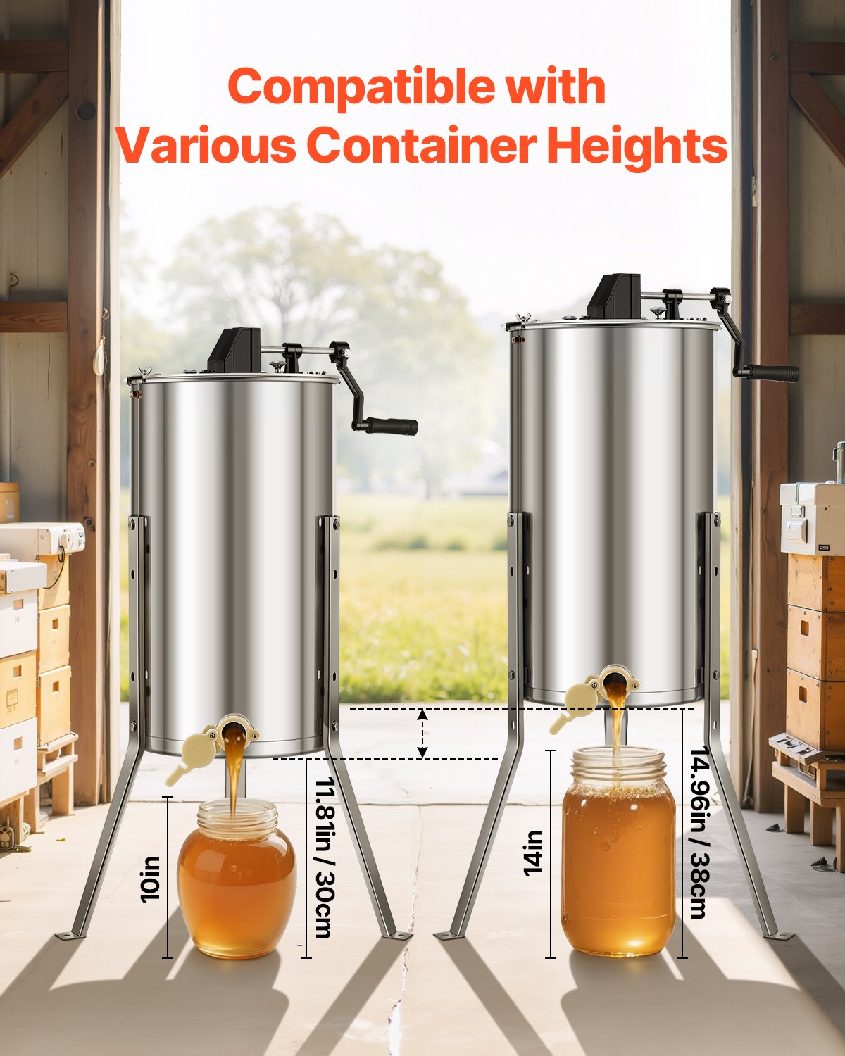 Honey Extractor, 2 Frame Manual Honey Spinner with Transparent Lid, Stainless Steel Honeycomb Drum Spinner V952-SDYMJJPBXG13SWI9S001V0