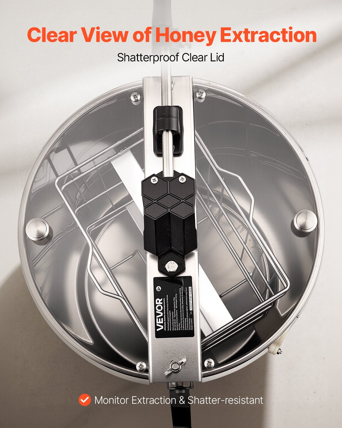 Honey Extractor, 2 Frame Manual Honey Spinner with Transparent Lid, Stainless Steel Honeycomb Drum Spinner V952-SDYMJJPBXG13SWI9S001V0