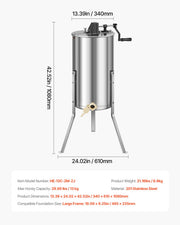 Honey Extractor, 2 Frame Manual Honey Spinner with Transparent Lid, Stainless Steel Honeycomb Drum Spinner V952-SDYMJJPBXG13SWI9S001V0