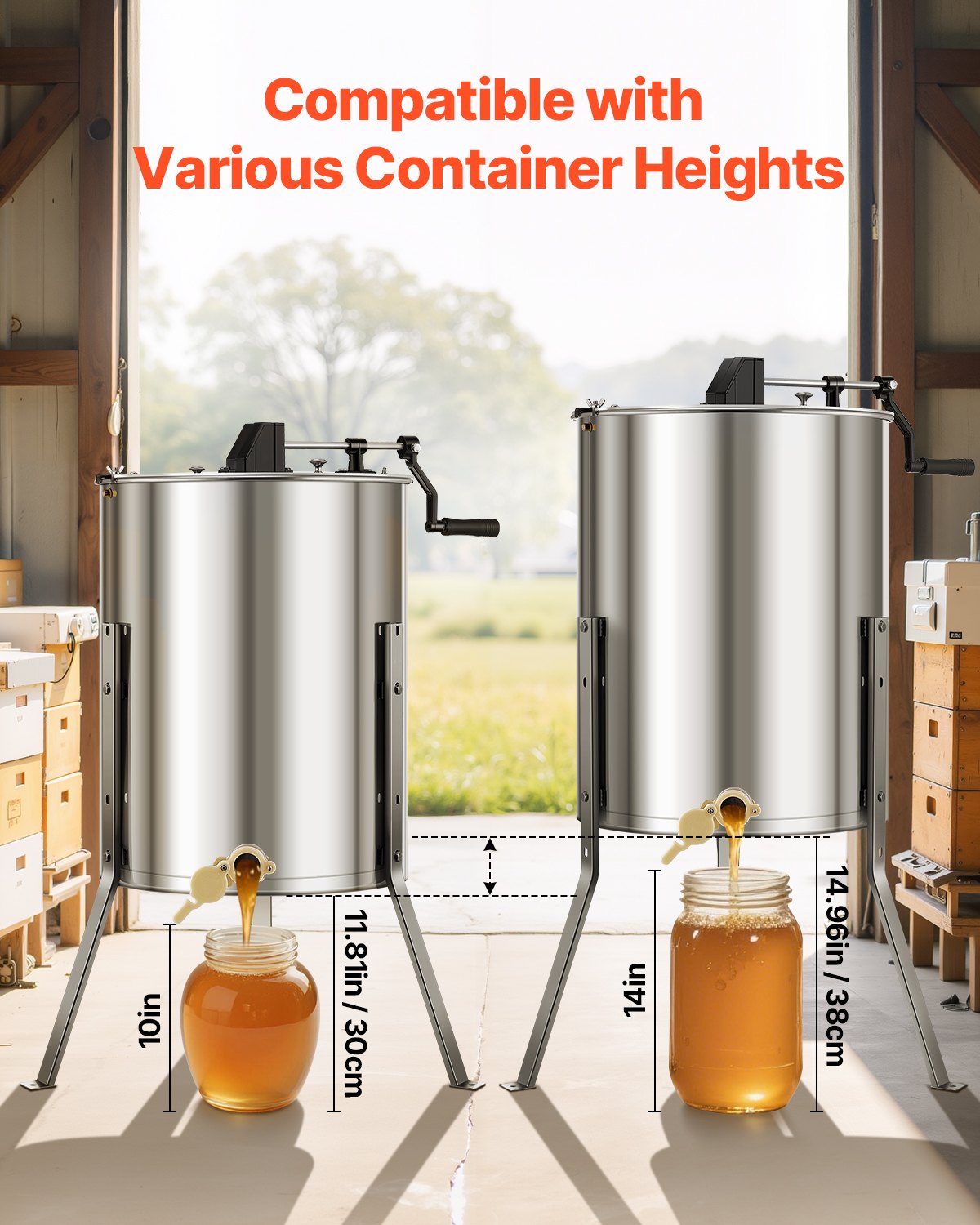 Honey Extractor, 4/8 Frame Manual Honey Spinner with Transparent Lid, Stainless Steel Honeycomb Drum Spinner V952-SDYMJJPBXG18TBE00001V0