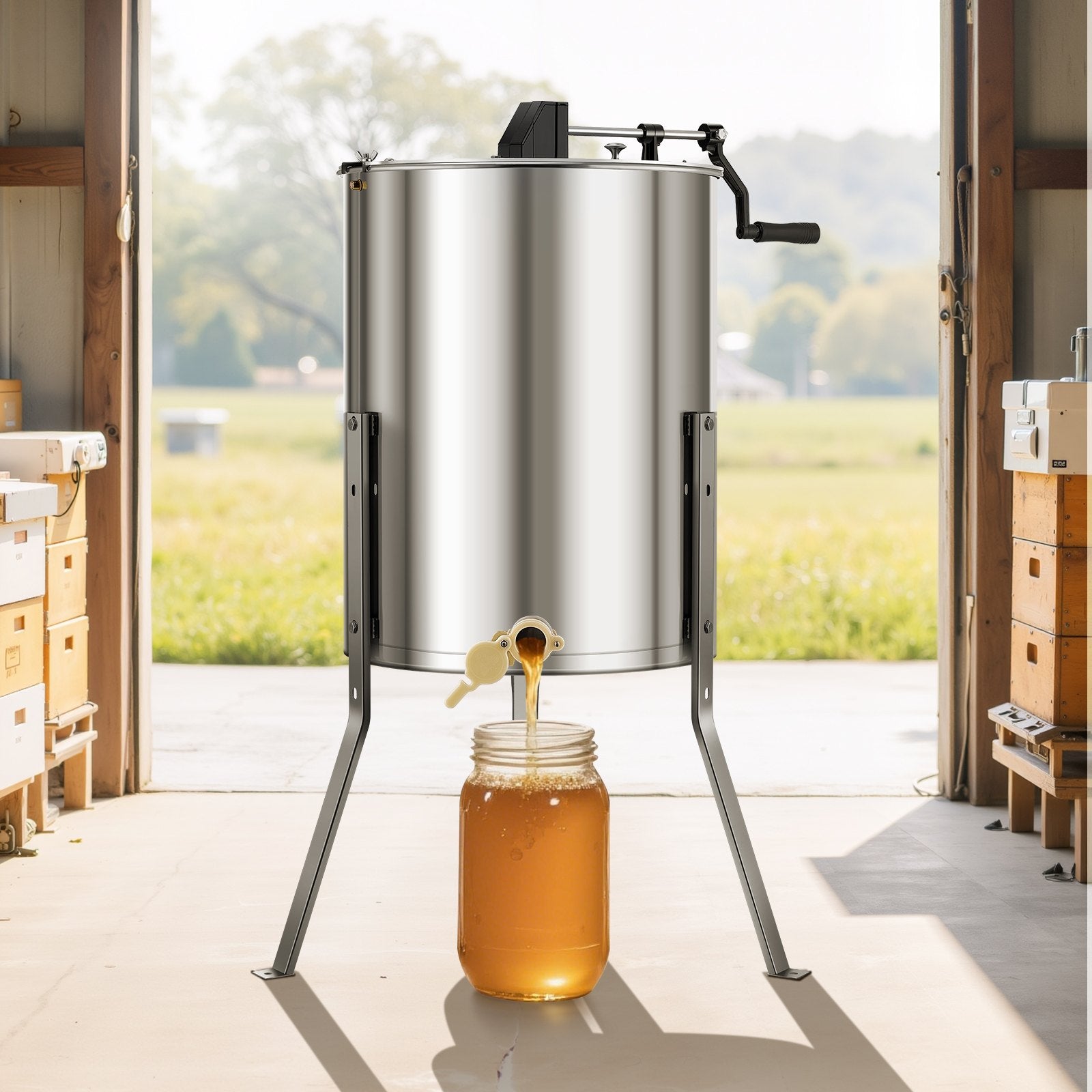 Honey Extractor, 4/8 Frame Manual Honey Spinner with Transparent Lid, Stainless Steel Honeycomb Drum Spinner V952-SDYMJJPBXG18TBE00001V0