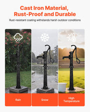 Well Hand Pitcher Pump, 20 ft Max Lift, Antique Cast Iron Manual Hand Water Pump with Heightening Base, NPT V952-SDYSBBTDZZTHXQJRK001V0