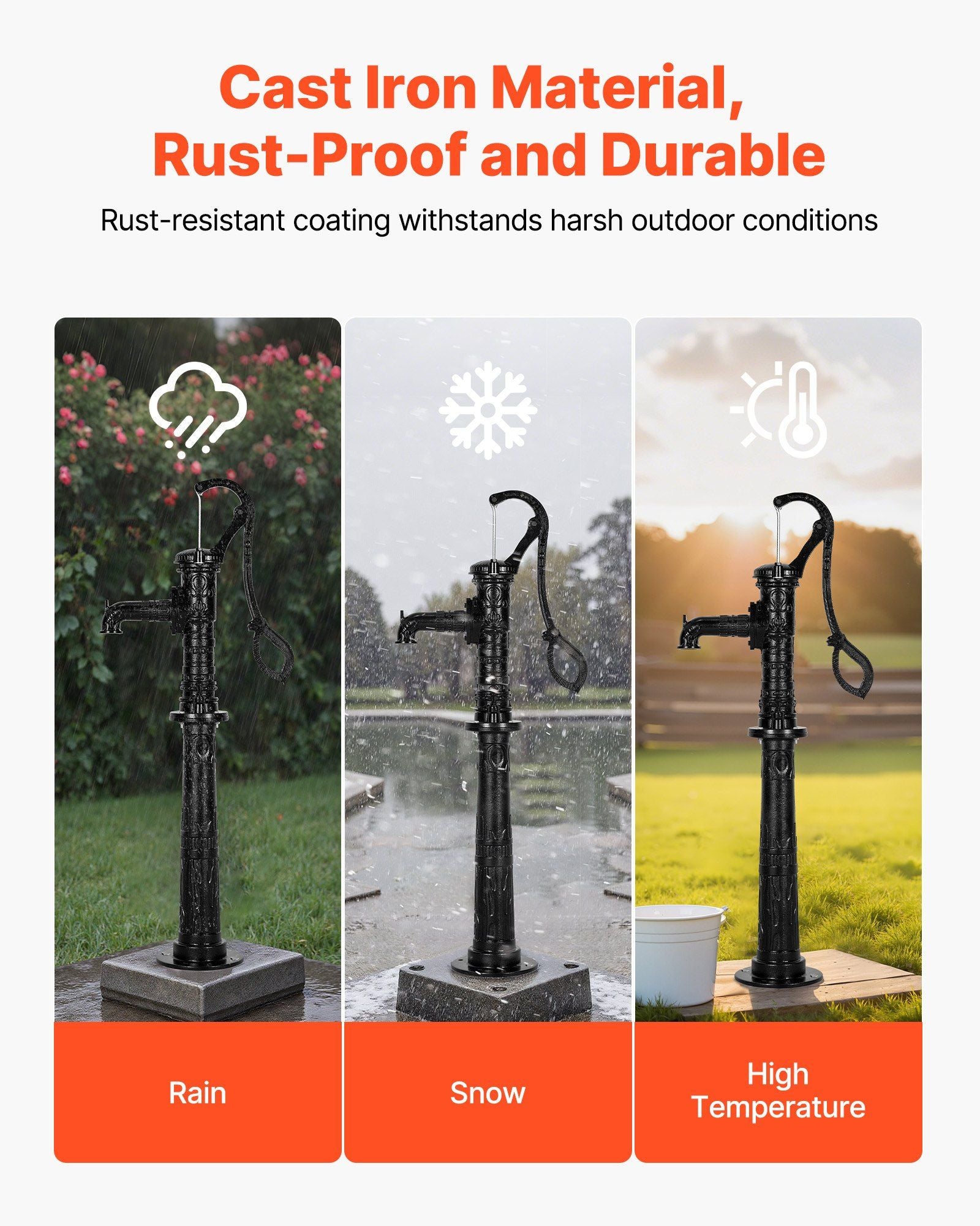 Well Hand Pitcher Pump, 20 ft Max Lift, Antique Cast Iron Manual Hand Water Pump with Heightening Base, NPT V952-SDYSBBTDZZTHXQJRK001V0