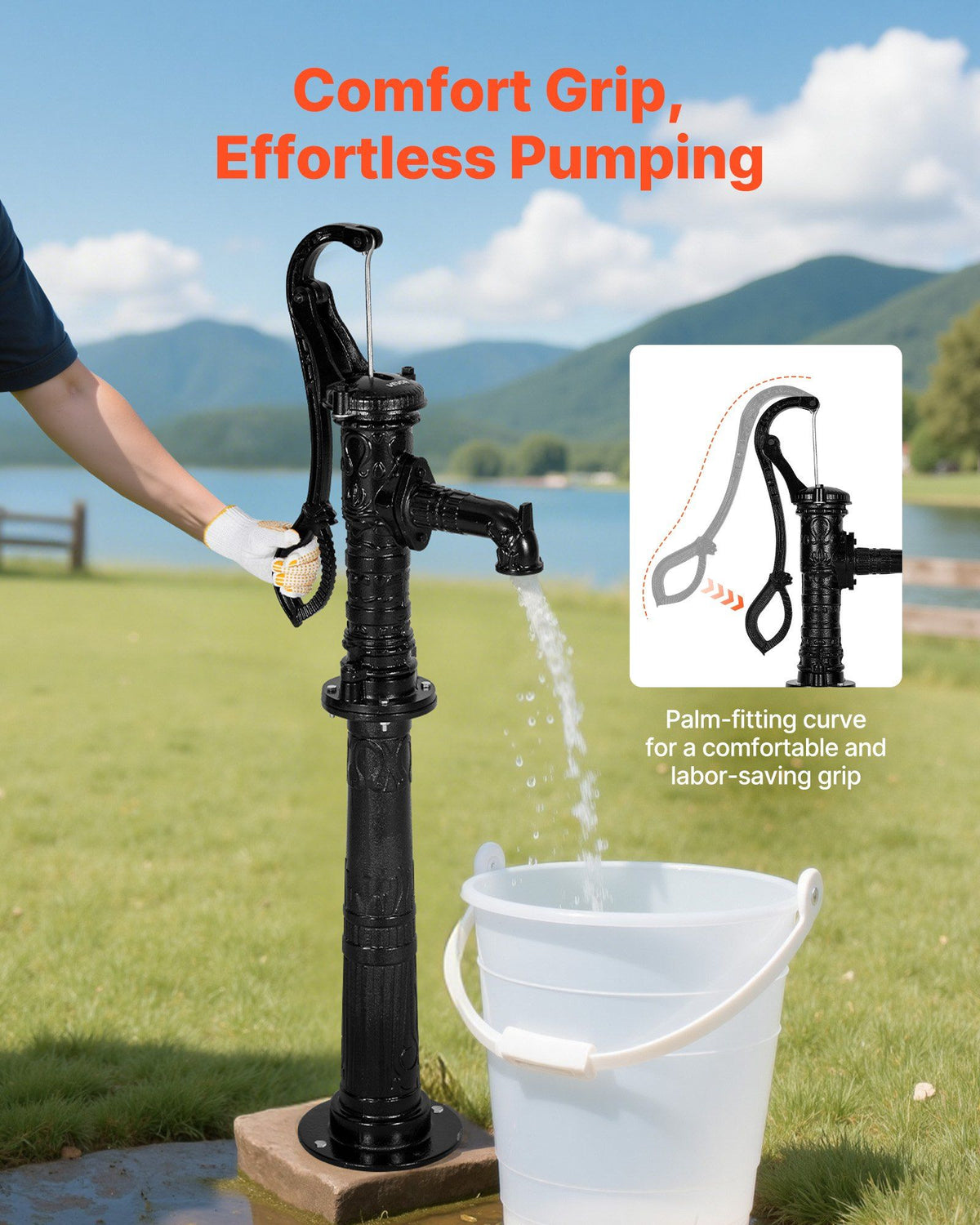 Well Hand Pitcher Pump, 20 ft Max Lift, Antique Cast Iron Manual Hand Water Pump with Heightening Base, NPT V952-SDYSBBTDZZTHXQJRK001V0
