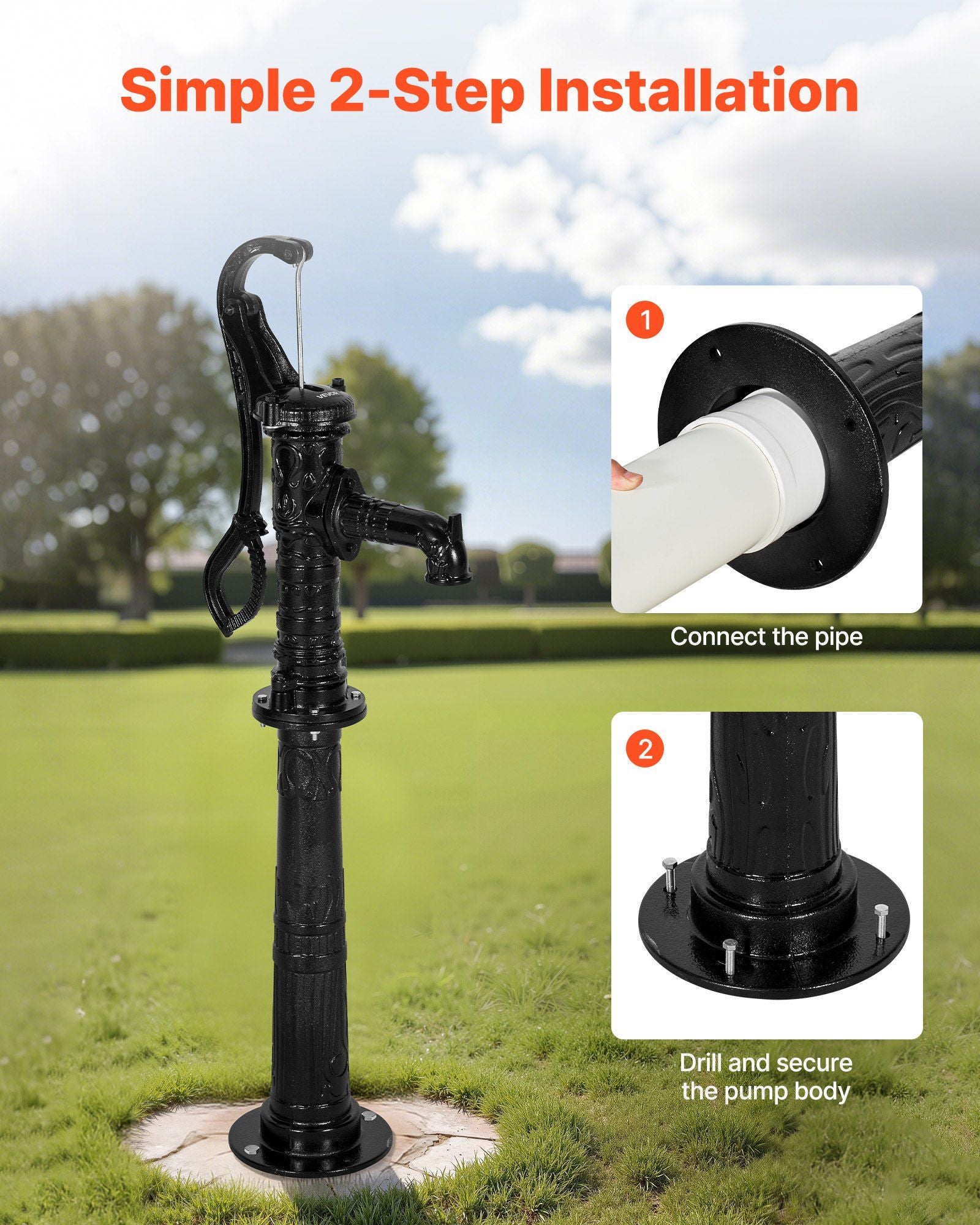 Well Hand Pitcher Pump, 20 ft Max Lift, Antique Cast Iron Manual Hand Water Pump with Heightening Base, NPT V952-SDYSBBTDZZTHXQJRK001V0