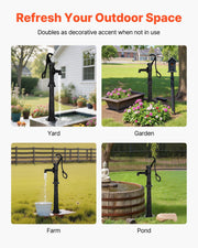 Well Hand Pitcher Pump, 20 ft Max Lift, Antique Cast Iron Manual Hand Water Pump with Heightening Base, NPT V952-SDYSBBTDZZTHXQJRK001V0