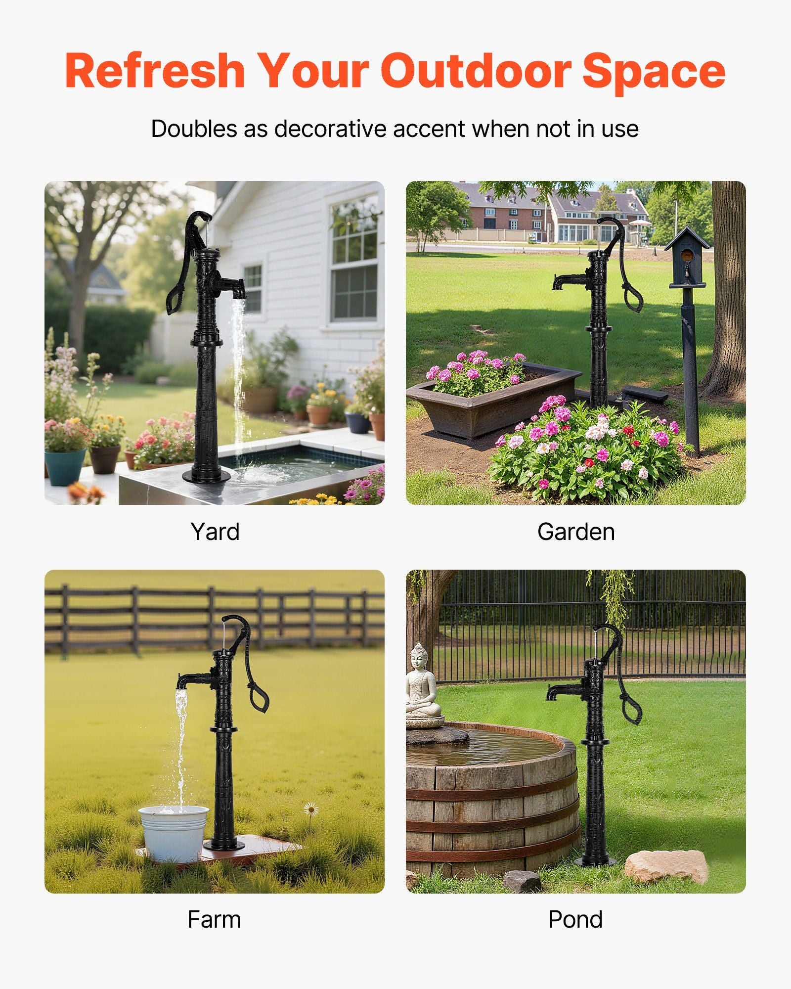 Well Hand Pitcher Pump, 20 ft Max Lift, Antique Cast Iron Manual Hand Water Pump with Heightening Base, NPT V952-SDYSBBTDZZTHXQJRK001V0