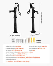 Well Hand Pitcher Pump, 20 ft Max Lift, Antique Cast Iron Manual Hand Water Pump with Heightening Base, NPT V952-SDYSBBTDZZTHXQJRK001V0