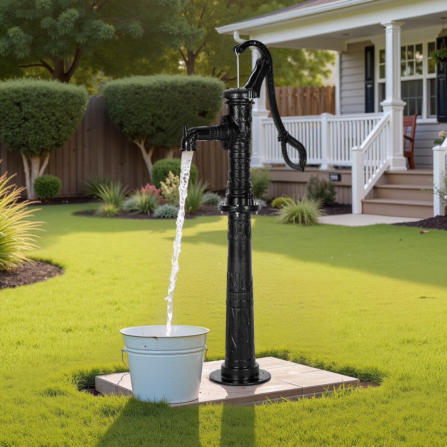Well Hand Pitcher Pump, 20 ft Max Lift, Antique Cast Iron Manual Hand Water Pump with Heightening Base, NPT V952-SDYSBBTDZZTHXQJRK001V0
