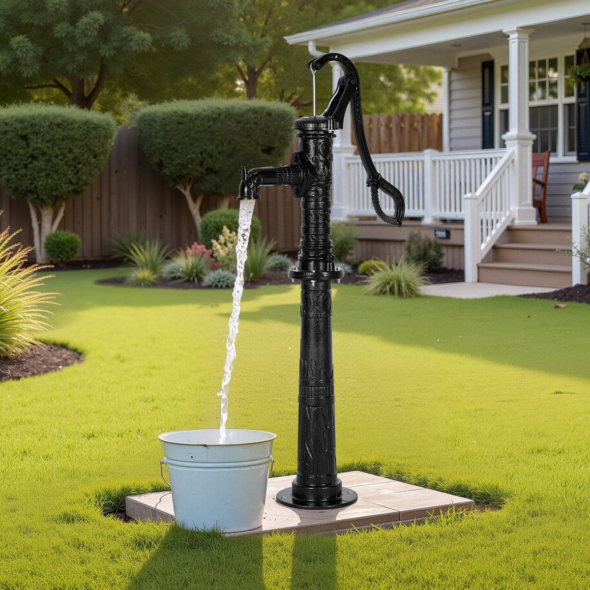 Well Hand Pitcher Pump, 20 ft Max Lift, Antique Cast Iron Manual Hand Water Pump with Heightening Base, NPT V952-SDYSBBTDZZTHXQJRK001V0