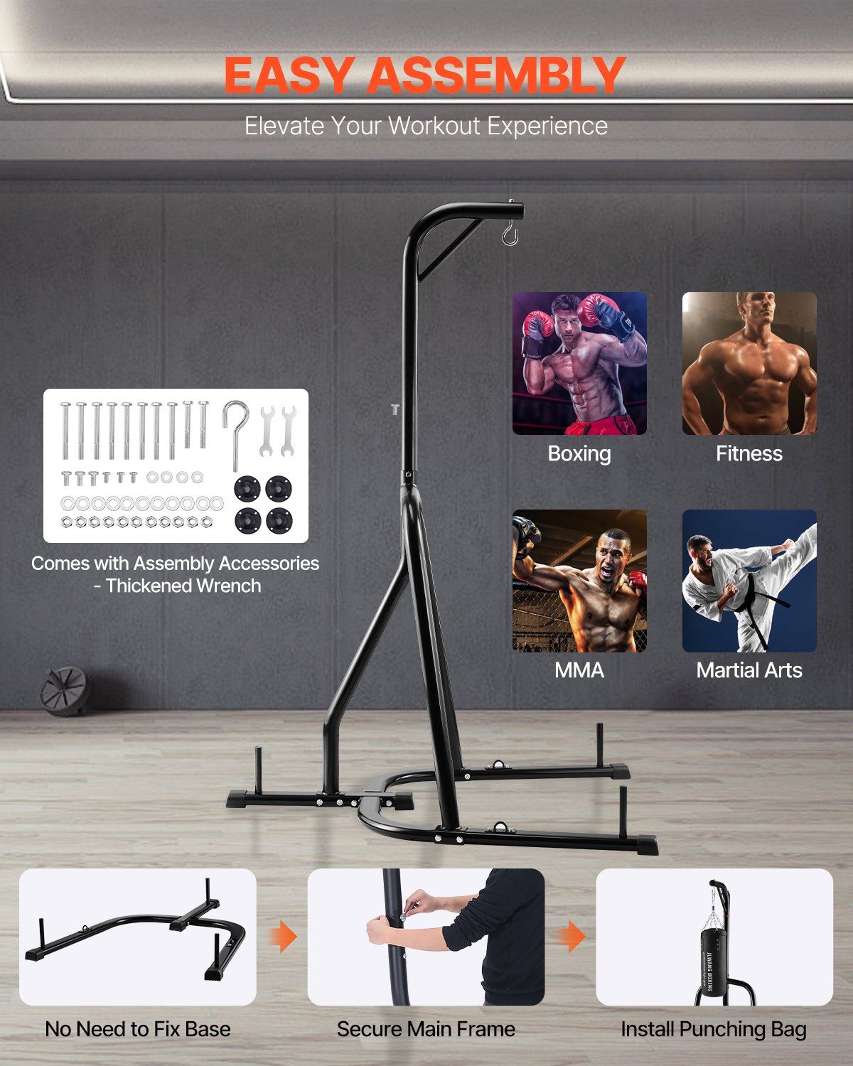 Punching Bag Stand, Steel Heavy Duty Workout Equipment, Boxing Punching Bag Stand, Holds Up to 140 lbs, V952-SDZJSDJ69485MF5SZ001V0
