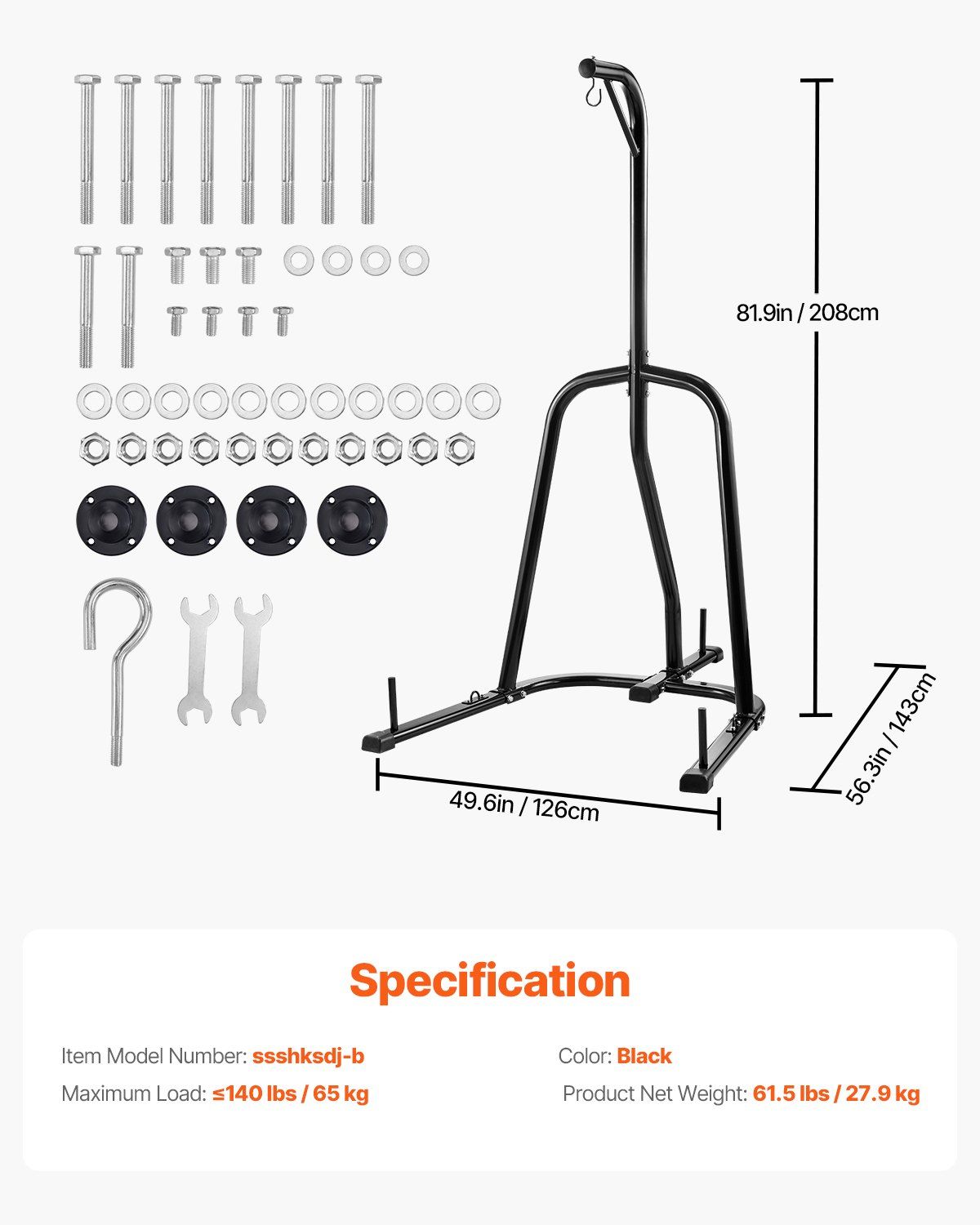 Punching Bag Stand, Steel Heavy Duty Workout Equipment, Boxing Punching Bag Stand, Holds Up to 140 lbs, V952-SDZJSDJ69485MF5SZ001V0