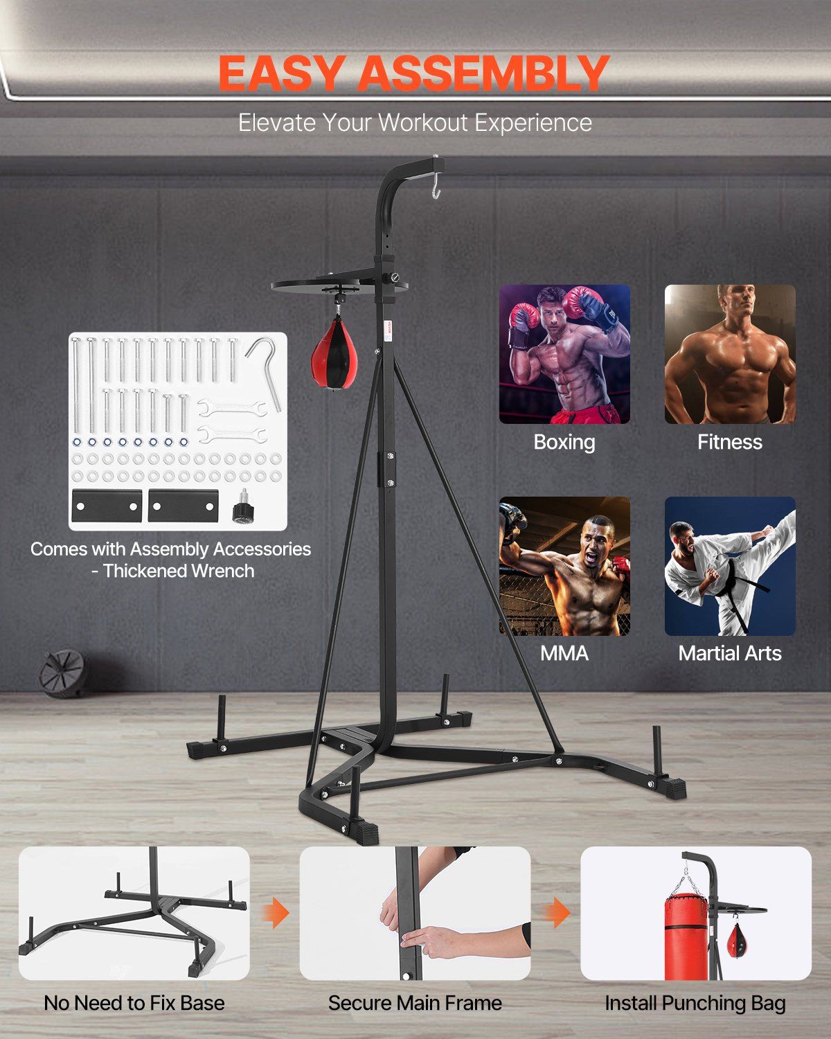 2 in 1 Punching Bag Stand, Steel Heavy Duty Workout Equipment, Adjustable Height Boxing Punching Bag and V952-SDZJSDJQJDJ6OB7RL001V0