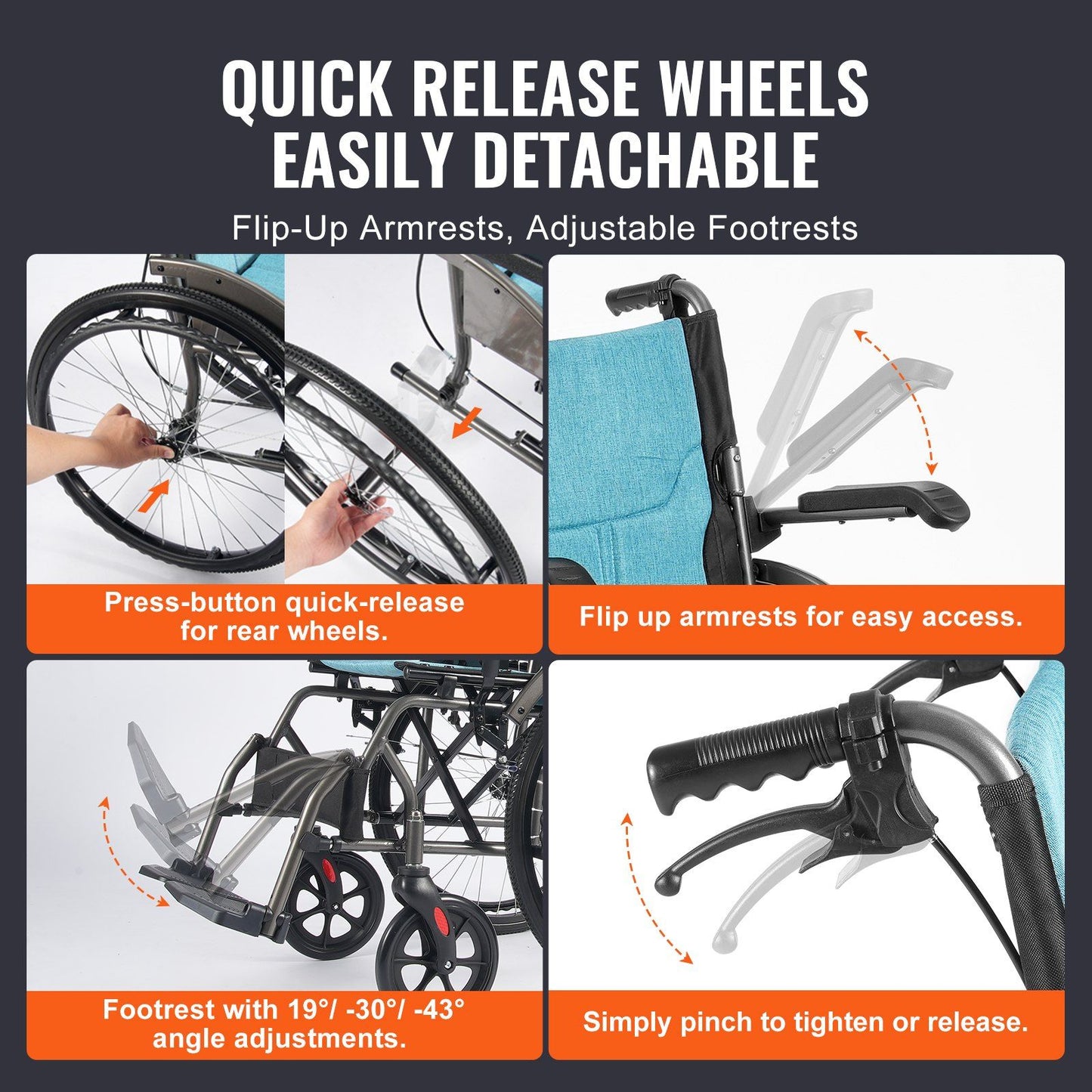 Wheelchair, Durable Aluminum Alloy Ultra-Lightweight Wheelchairs, Portable Wheelchair with Flip-Back V952-SDZZLYLHJ18I5WBUJV0