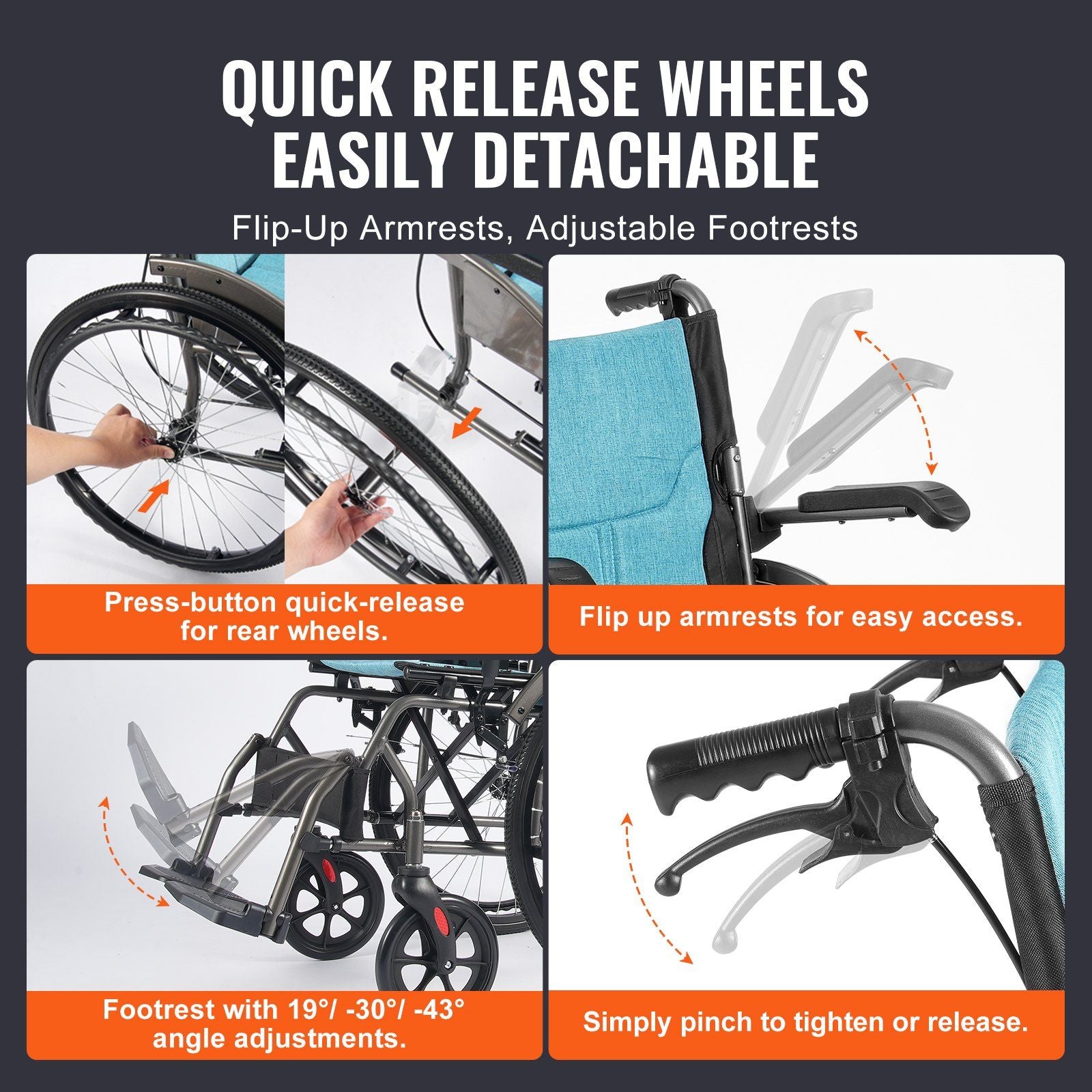 Wheelchair, Durable Aluminum Alloy Ultra-Lightweight Wheelchairs, Portable Wheelchair with Flip-Back V952-SDZZLYLHJ18I5WBUJV0