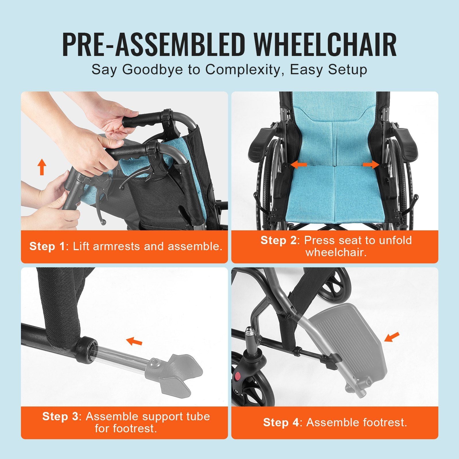 Wheelchair, Durable Aluminum Alloy Ultra-Lightweight Wheelchairs, Portable Wheelchair with Flip-Back V952-SDZZLYLHJ18I5WBUJV0