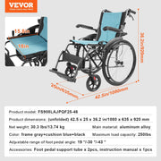 Wheelchair, Durable Aluminum Alloy Ultra-Lightweight Wheelchairs, Portable Wheelchair with Flip-Back V952-SDZZLYLHJ18I5WBUJV0