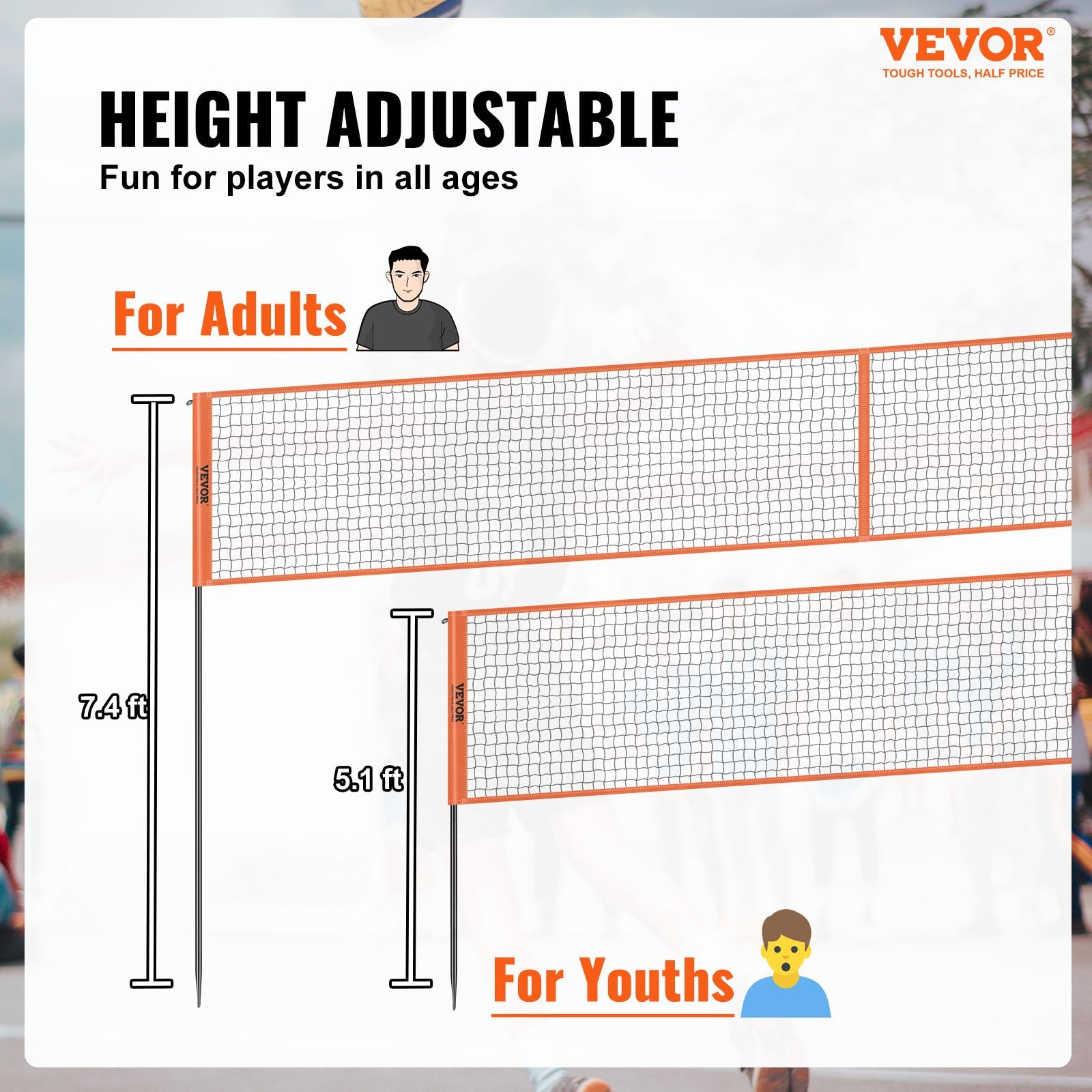 4-Way Volleyball Net, Adjustable Height Badminton Net Set for Backyard Beach Lawn, Outdoor Portable V952-SFPQW1414YC0XFM07V0
