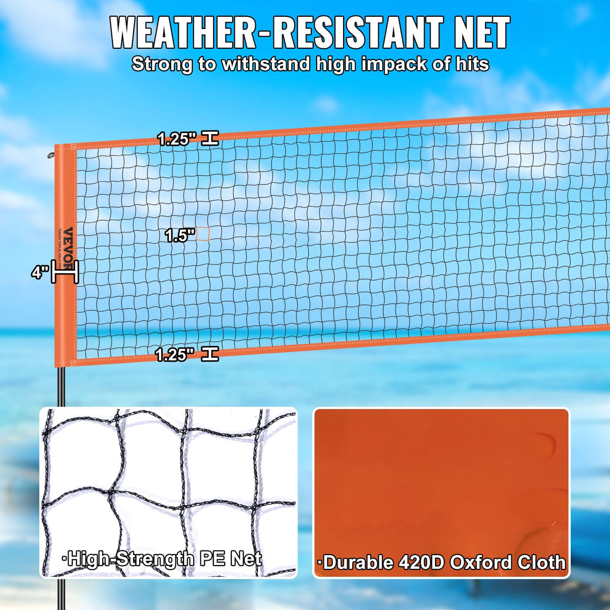 4-Way Volleyball Net, Adjustable Height Badminton Net Set for Backyard Beach Lawn, Outdoor Portable V952-SFPQW1414YC0XFM07V0