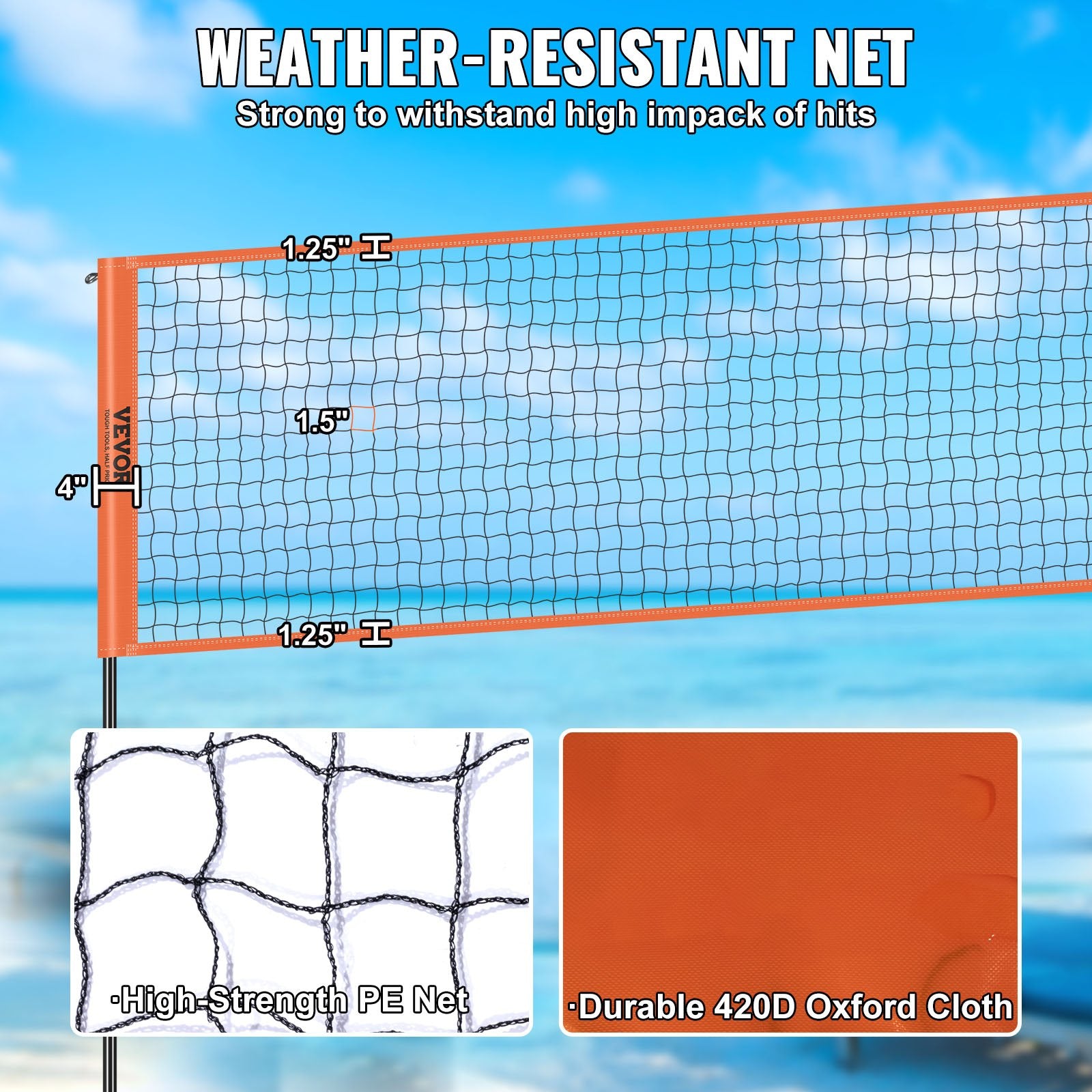 4-Way Volleyball Net, Adjustable Height Badminton Net Set for Backyard Beach Lawn, Outdoor Portable V952-SFPQW1414YC0XFM07V0