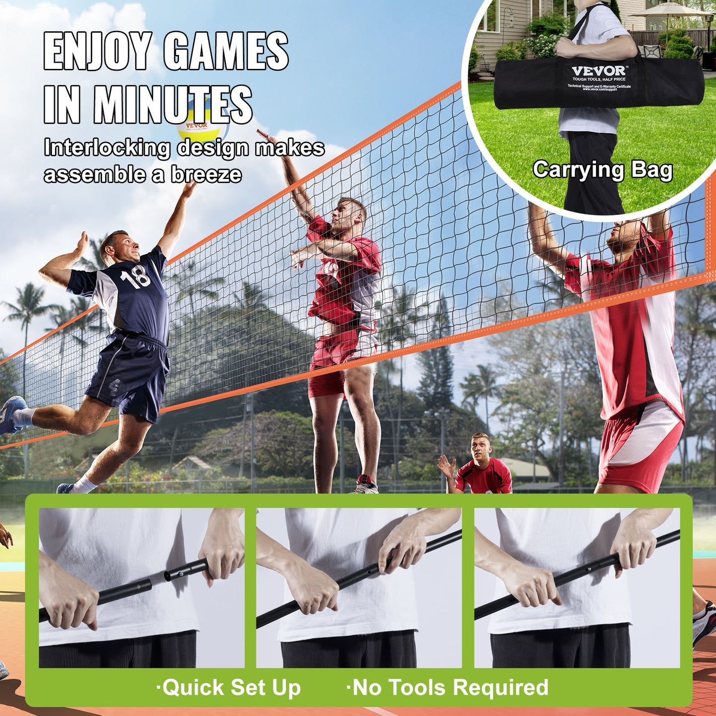 4-Way Volleyball Net, Adjustable Height Badminton Net Set for Backyard Beach Lawn, Outdoor Portable V952-SFPQW1414YC0XFM07V0