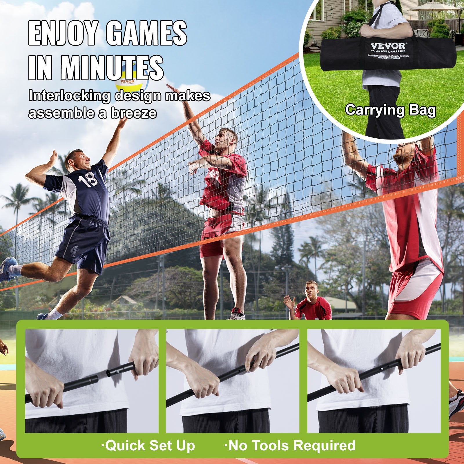 4-Way Volleyball Net, Adjustable Height Badminton Net Set for Backyard Beach Lawn, Outdoor Portable V952-SFPQW1414YC0XFM07V0