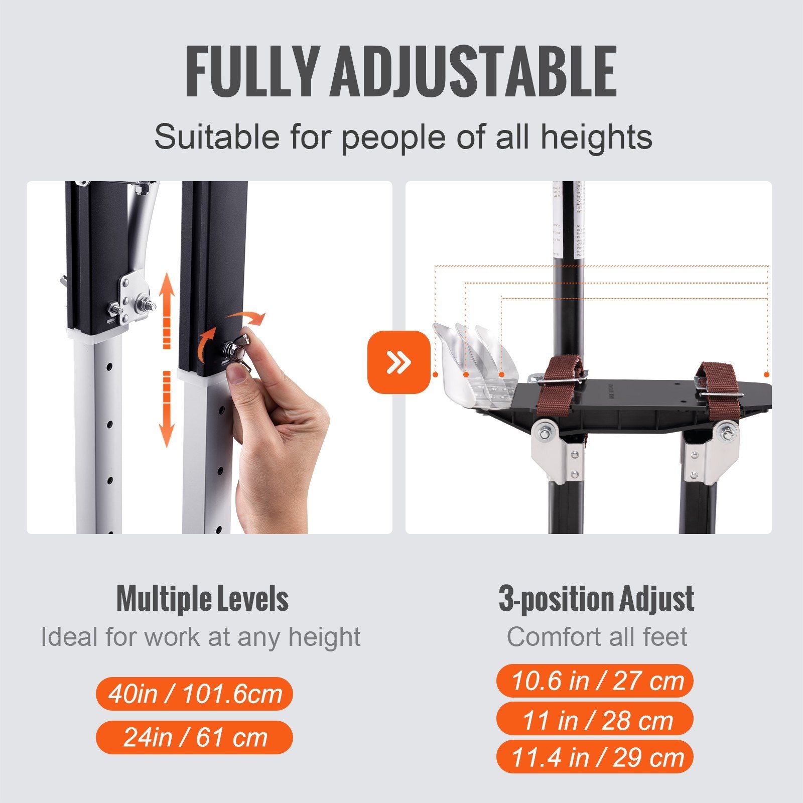 Drywall Stilts, 61-101.6 cm Adjustable Aluminum Tool Stilts with Protective Knee Pads, Durable and Non-slip V952-SGBGQYCHS2440P55RV0