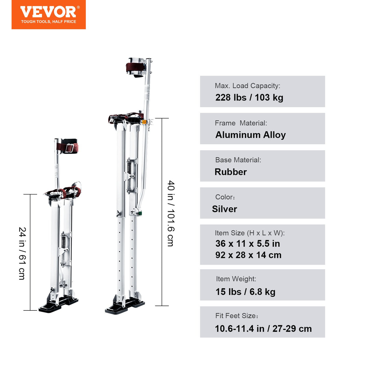 Drywall Stilts, 24''-40'' Adjustable Aluminum Tool Stilts with Protective Knee Pads, Durable and Non-Slip V952-SGBGQYCYS2440EE60V0