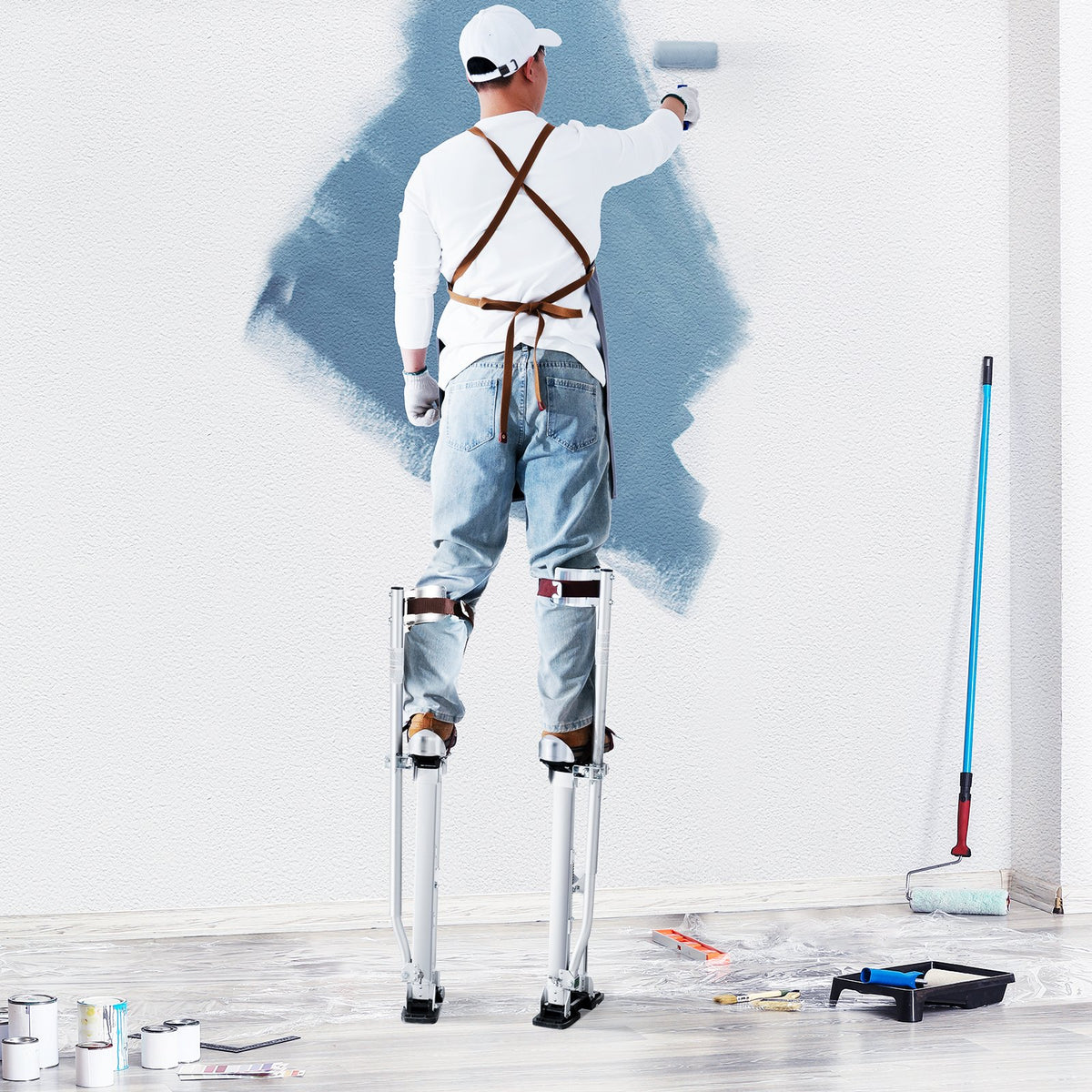 Drywall Stilts, 24''-40'' Adjustable Aluminum Tool Stilts with Protective Knee Pads, Durable and Non-Slip V952-SGBGQYCYS2440EE60V0