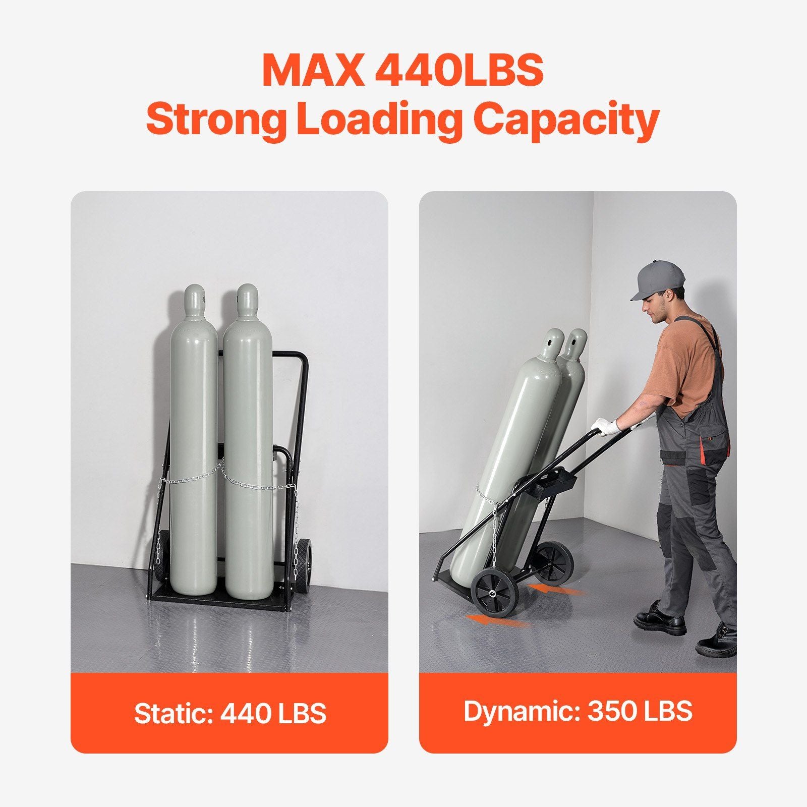 Dual Welding Cylinder Cart, Oxygen Acetylene Tank Cart with 440LBS Static Weight Capacity, 10-Inch Solid V952-SGC440LBS10ICQ7EUV0