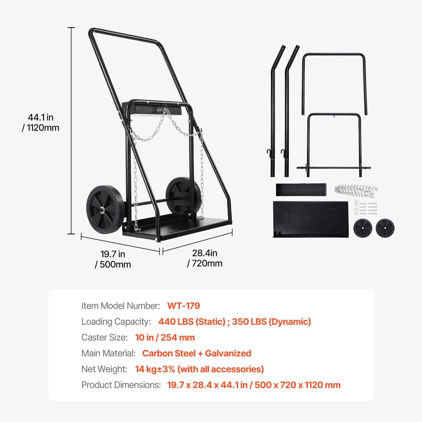 Dual Welding Cylinder Cart, Oxygen Acetylene Tank Cart with 440LBS Static Weight Capacity, 10-Inch Solid V952-SGC440LBS10ICQ7EUV0