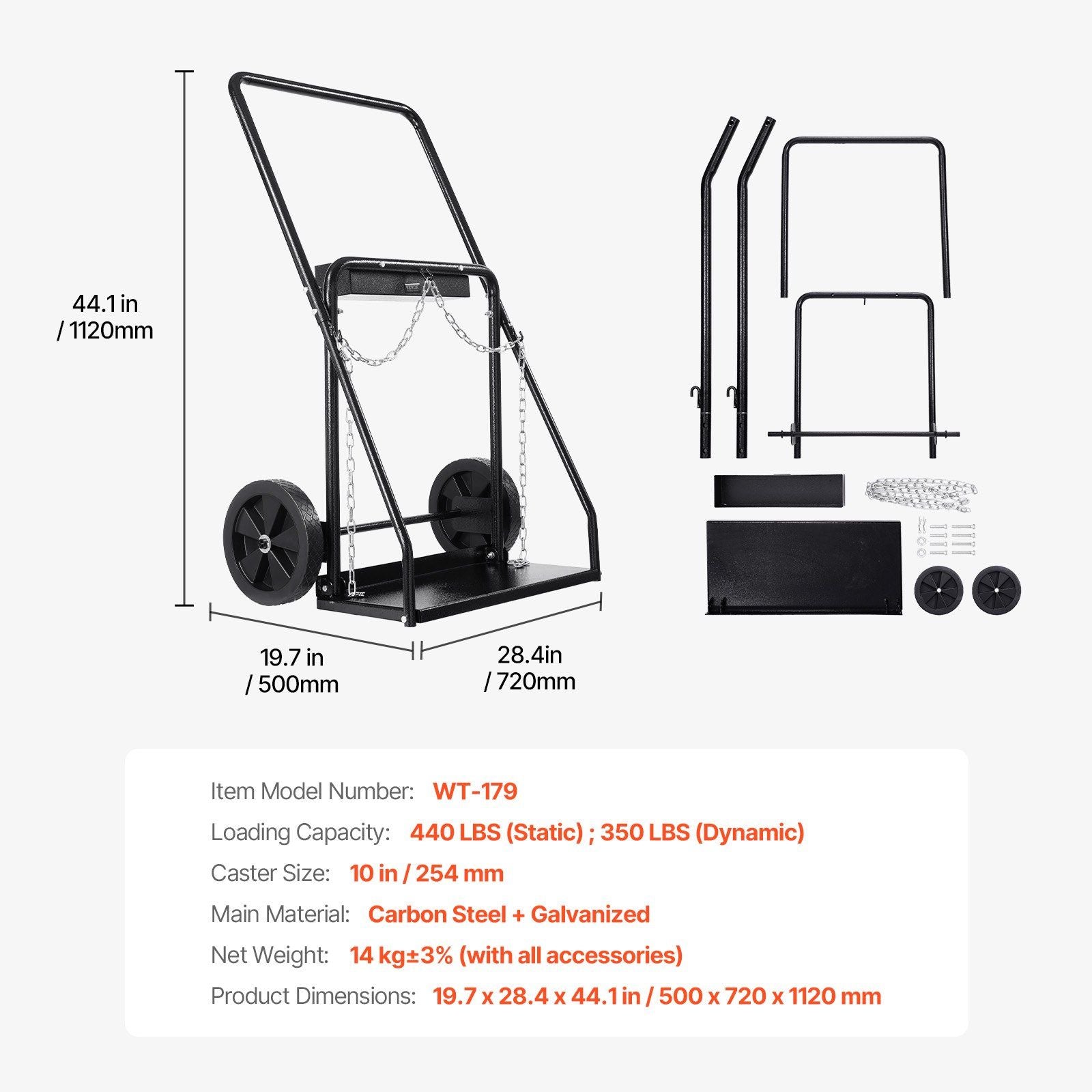 Dual Welding Cylinder Cart, Oxygen Acetylene Tank Cart with 440LBS Static Weight Capacity, 10-Inch Solid V952-SGC440LBS10ICQ7EUV0