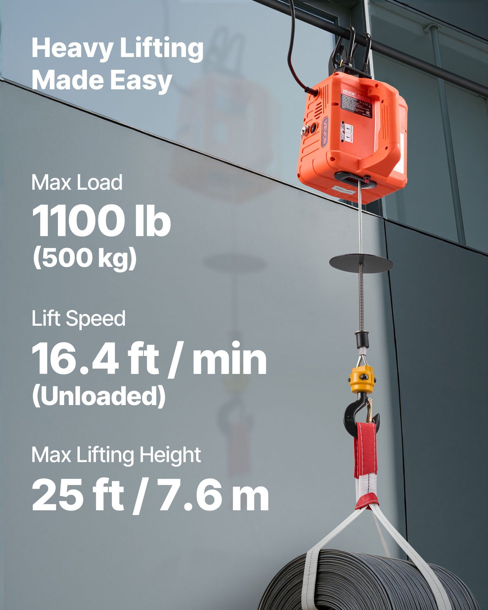 3-in-1 Electric Hoist Winch, 500 kg Capacity, 1500W Portable Electric Power Winch, 7.6 m Lifting Height, 5 V952-SGGKBXSDDHLSXE8ZG001V3