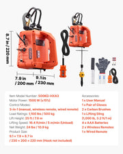 3-in-1 Electric Hoist Winch, 500 kg Capacity, 1500W Portable Electric Power Winch, 7.6 m Lifting Height, 5 V952-SGGKBXSDDHLSXE8ZG001V3