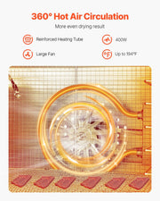 Food Dehydrator Machine, 6 Stainless Steel Trays, 400W Electric Food Dryer with Adjustable Temperature & V952-SGHGJ400W6G01Z5W8V3