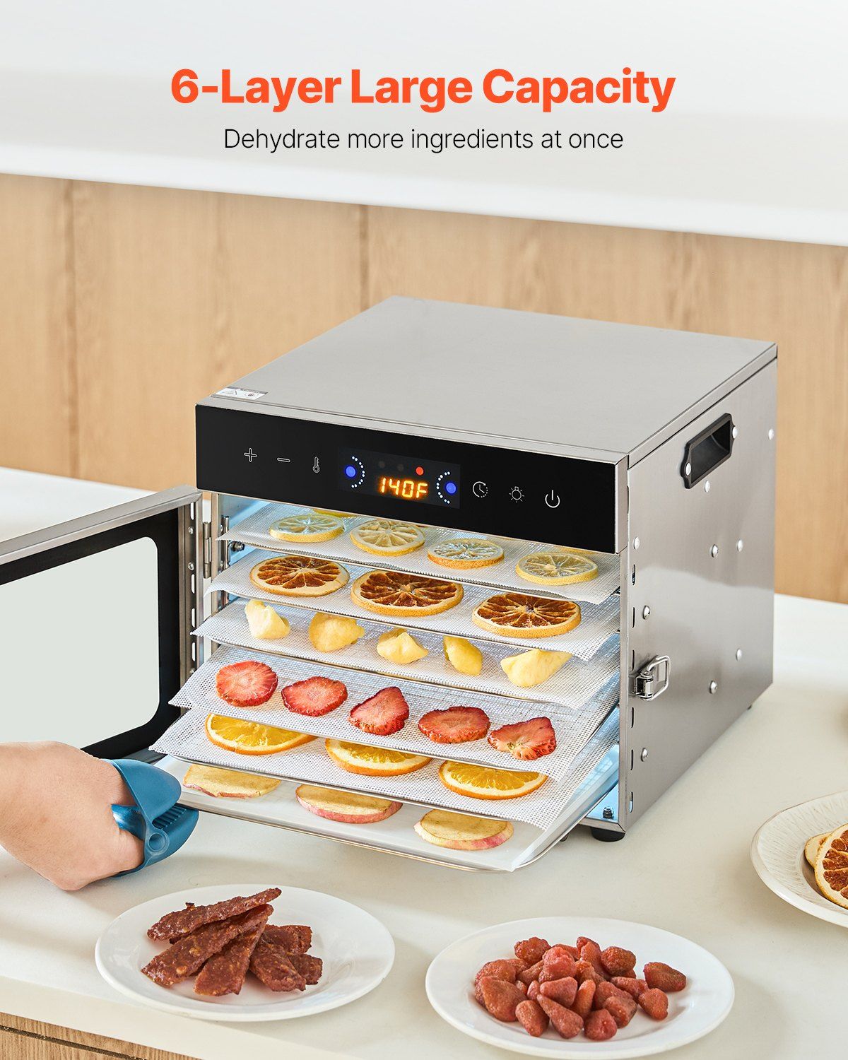 Food Dehydrator Machine, 6 Stainless Steel Trays, 400W Electric Food Dryer with Adjustable Temperature & V952-SGHGJ400W6G01Z5W8V3