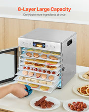 Food Dehydrator Machine, 8 Stainless Steel Trays, 400W Electric Food Dryer with Adjustable Temperature & V952-SGHGJ400W8CTHLWETV3