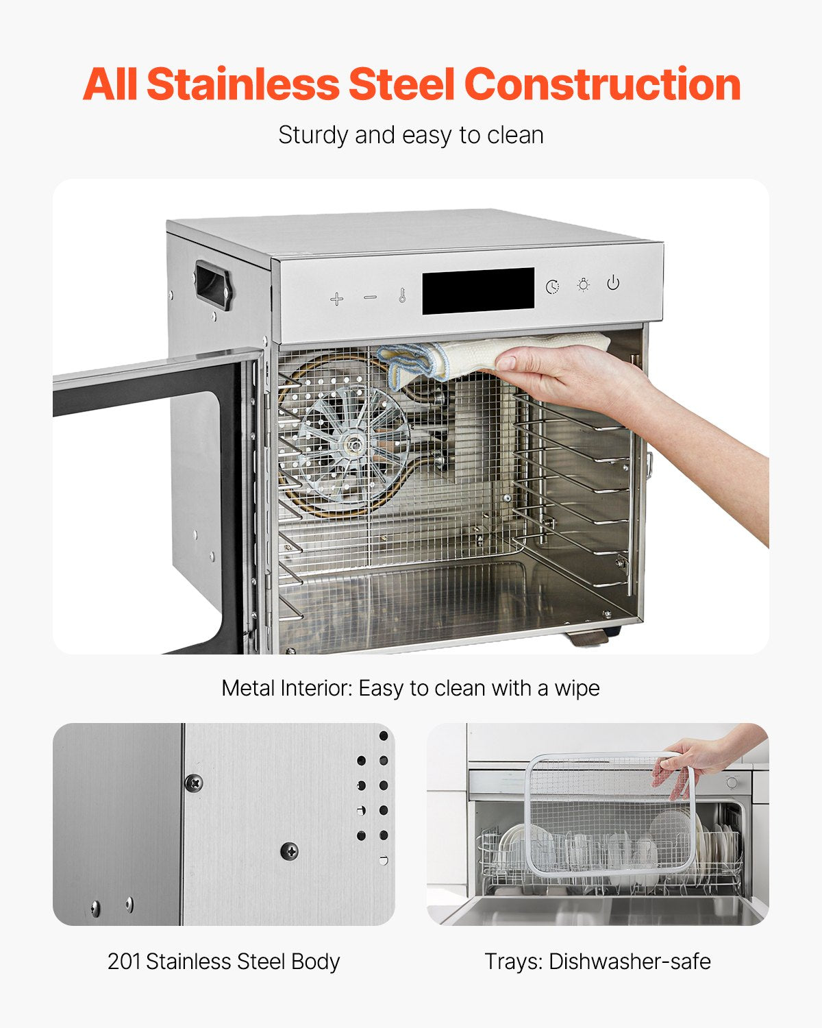 Food Dehydrator Machine, 8 Stainless Steel Trays, 400W Electric Food Dryer with Adjustable Temperature & V952-SGHGJ400W8CTHLWETV3