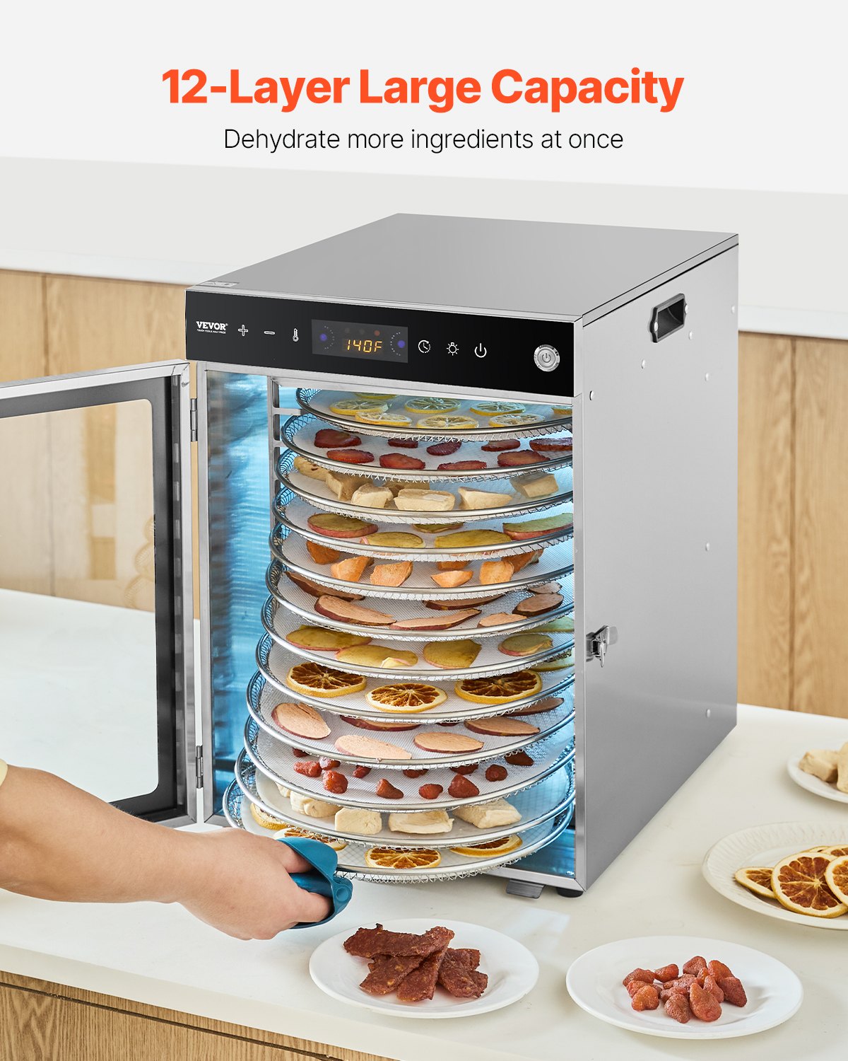 12 Trays Rotary Food Dehydrator Machine Stainless Steel 800W Fruit Drying V952-SGHGJ800W12CKZAQ8V3