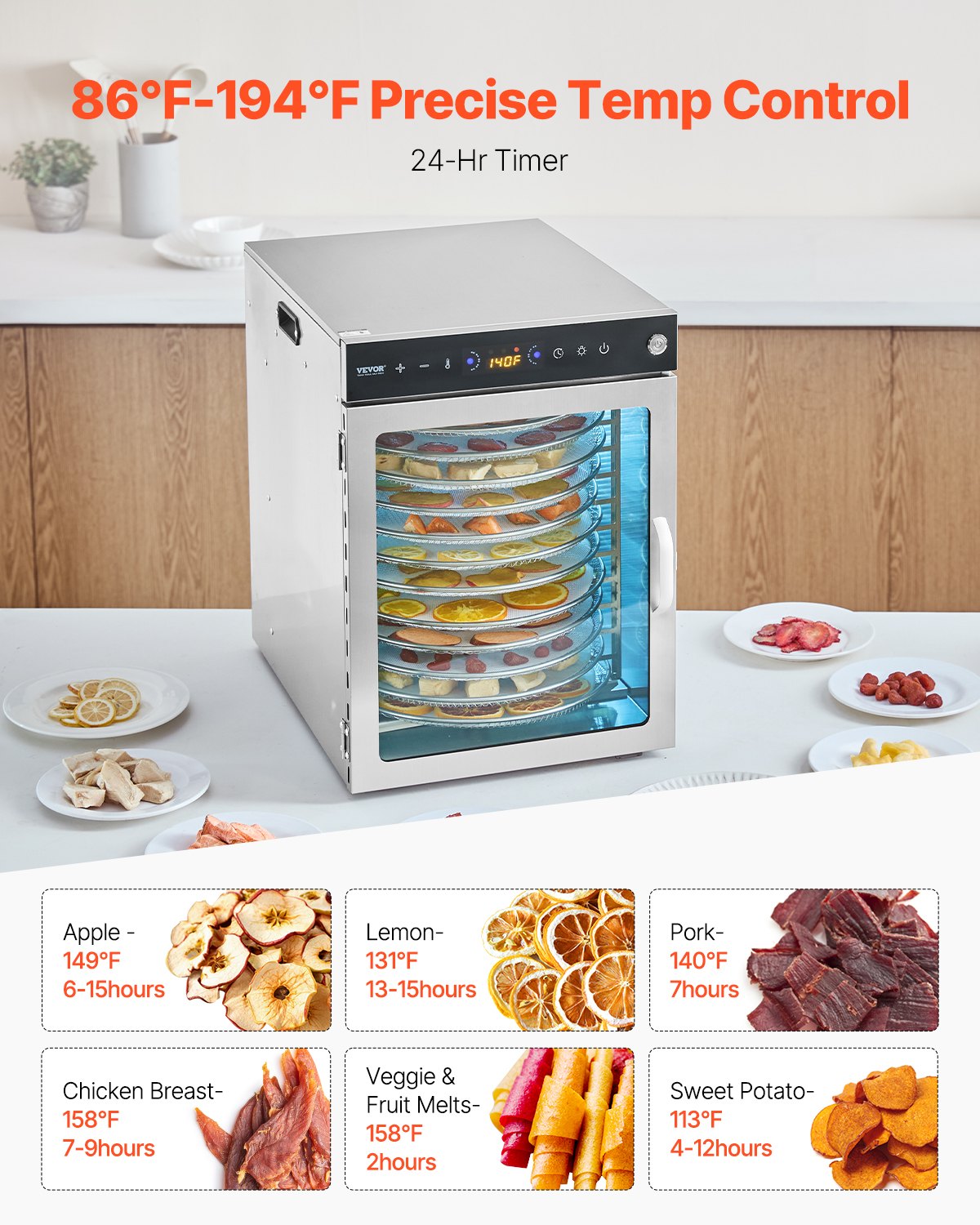 12 Trays Rotary Food Dehydrator Machine Stainless Steel 800W Fruit Drying V952-SGHGJ800W12CKZAQ8V3