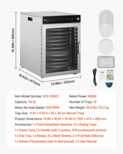 12 Trays Rotary Food Dehydrator Machine Stainless Steel 800W Fruit Drying V952-SGHGJ800W12CKZAQ8V3