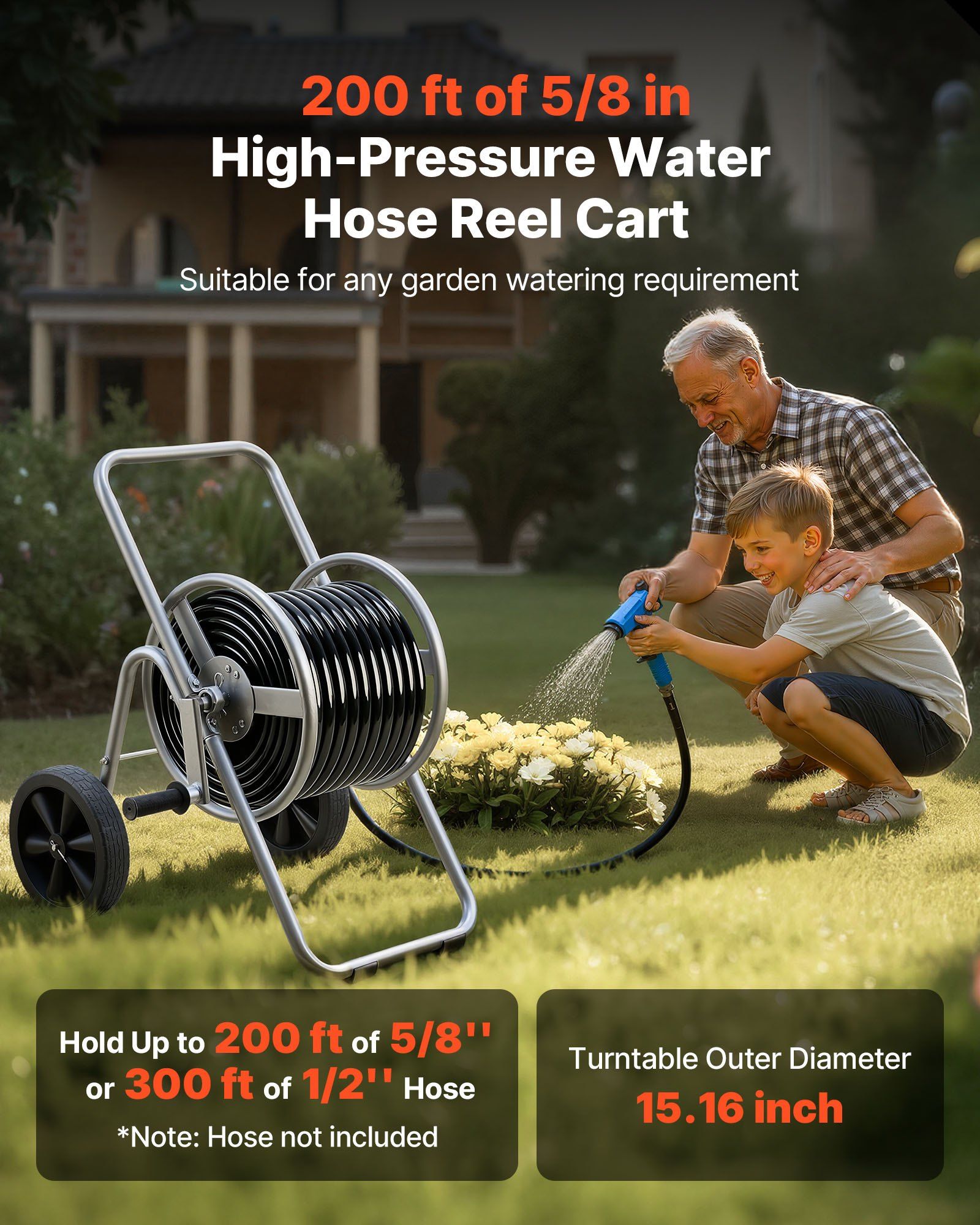 Water Hose Reel Cart, 6096/9144 cm High-Pressure Garden Hose Cart, Hoses Reel Carts with Two Wheels, Handle & V952-SGJPC2JLTG20Y0269001V0