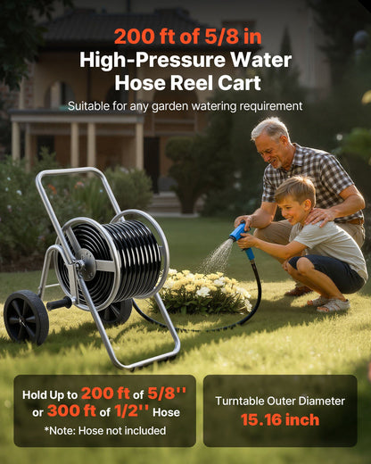 Water Hose Reel Cart, 6096/9144 cm High-Pressure Garden Hose Cart, Hoses Reel Carts with Two Wheels, Handle & V952-SGJPC2JLTG20Y0269001V0