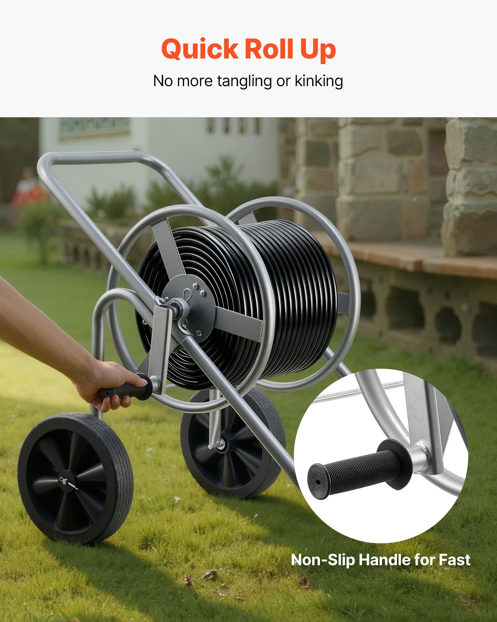 Water Hose Reel Cart, 6096/9144 cm High-Pressure Garden Hose Cart, Hoses Reel Carts with Two Wheels, Handle & V952-SGJPC2JLTG20Y0269001V0