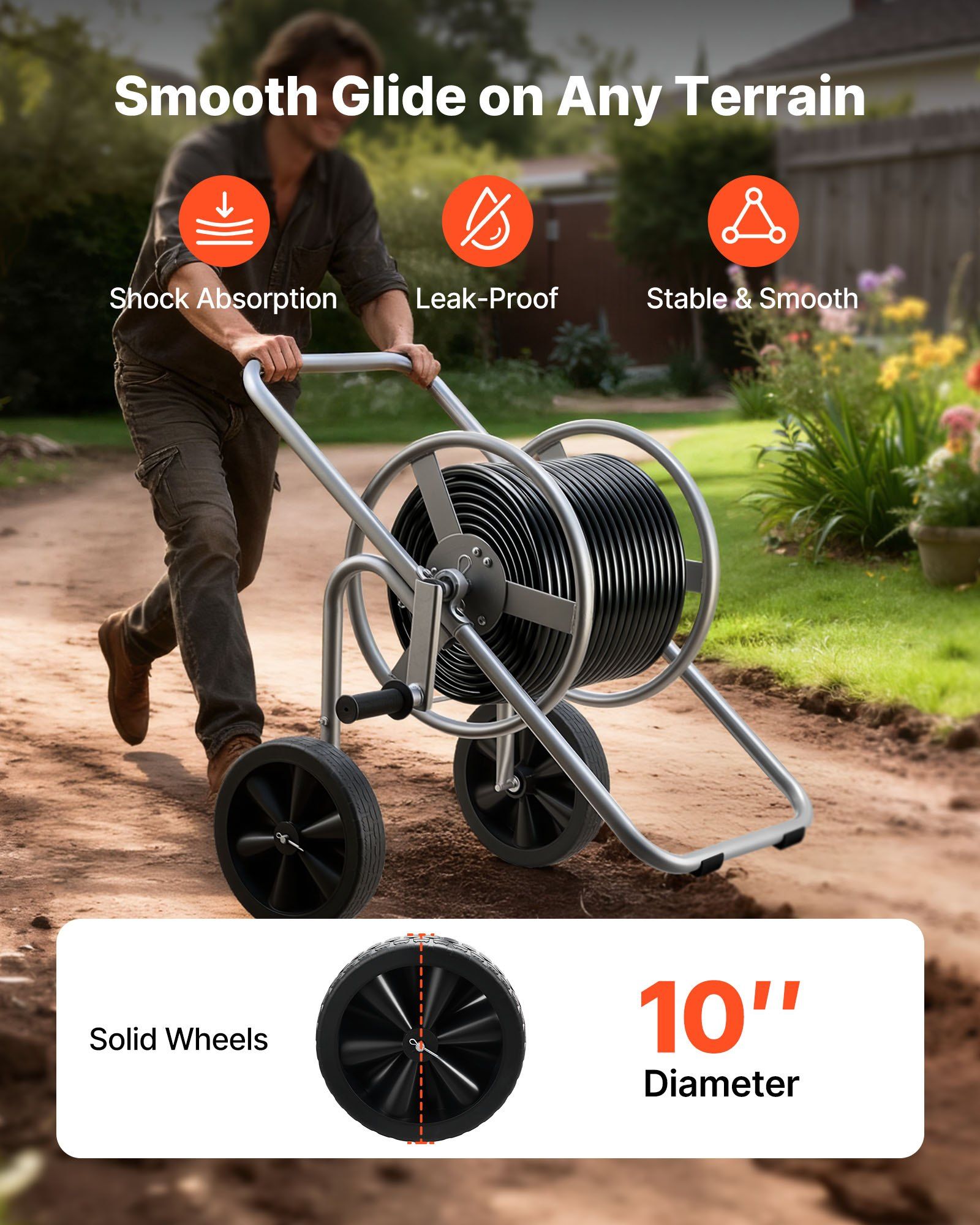 Water Hose Reel Cart, 6096/9144 cm High-Pressure Garden Hose Cart, Hoses Reel Carts with Two Wheels, Handle & V952-SGJPC2JLTG20Y0269001V0