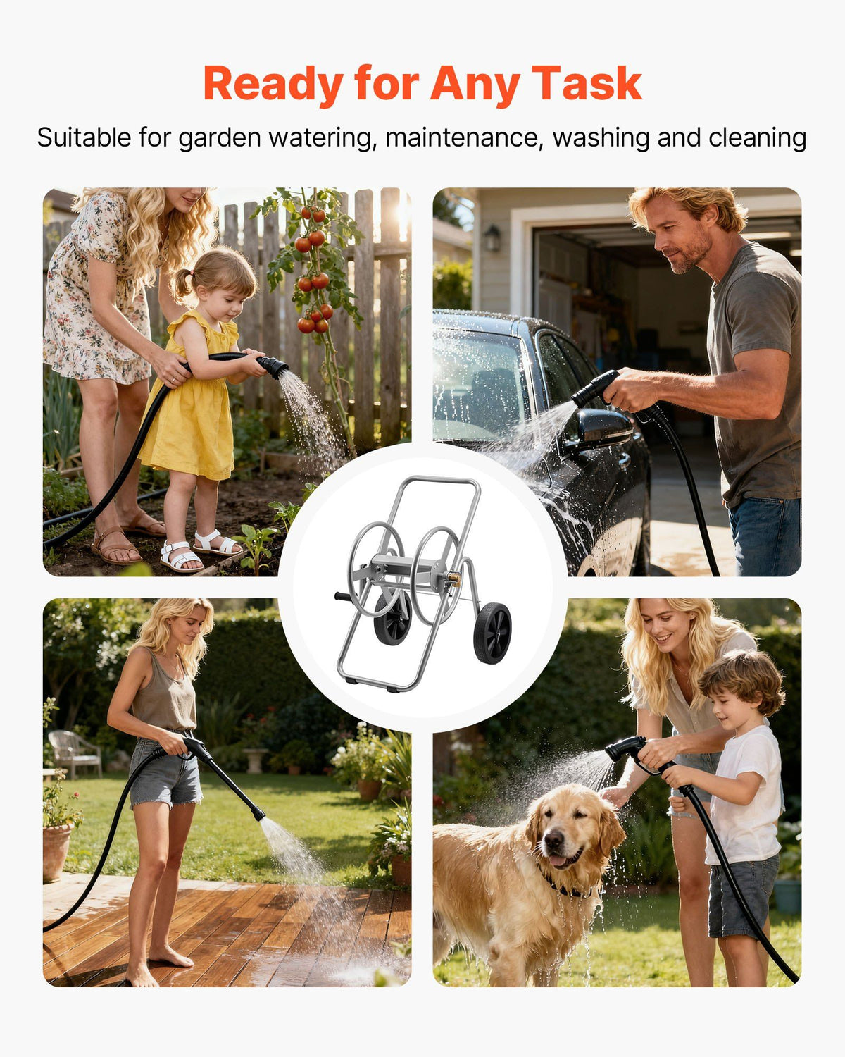 Water Hose Reel Cart, 6096/9144 cm High-Pressure Garden Hose Cart, Hoses Reel Carts with Two Wheels, Handle & V952-SGJPC2JLTG20Y0269001V0