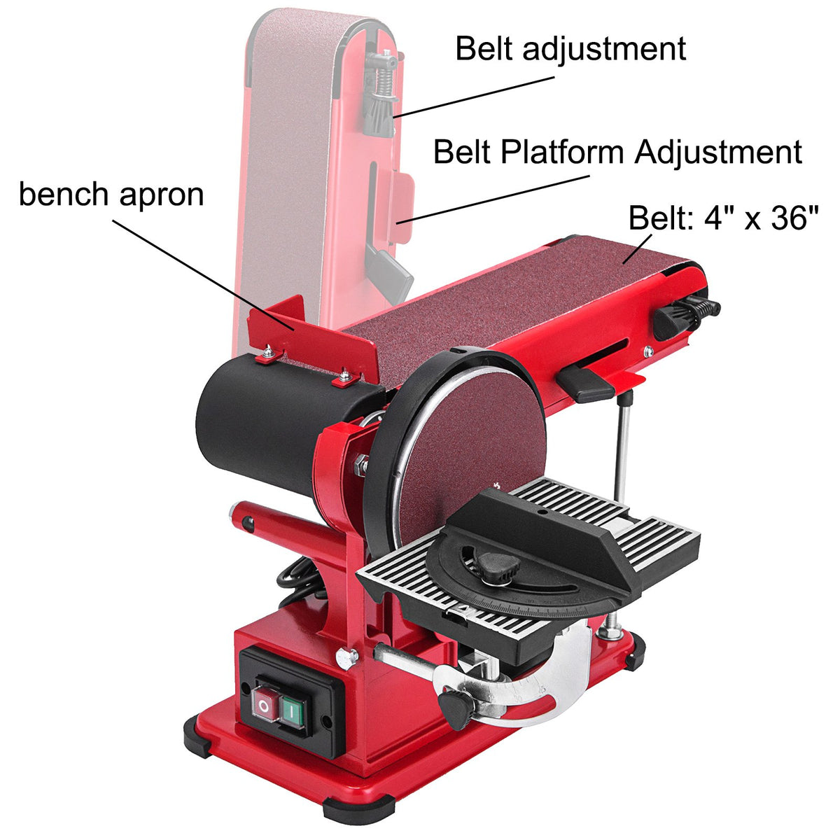 Belt Sander 4" x 36", Disc Combo Sander 6",Electric Adjustable Bench Belt Sander 375W,Grinder Bench Sanding V952-SGJXCSDJ000000001V3