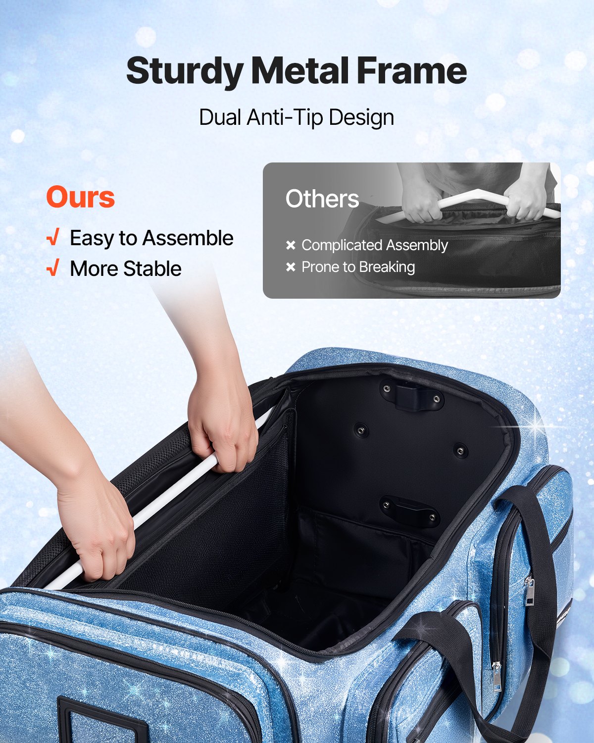 Dance Bag with Garment Rack, 736.6 mm Rolling Dance Duffel, with Wheels, USB Port, Height Adjustable Clothes V952-SGMLDYJDWDD2DIMNH001V0